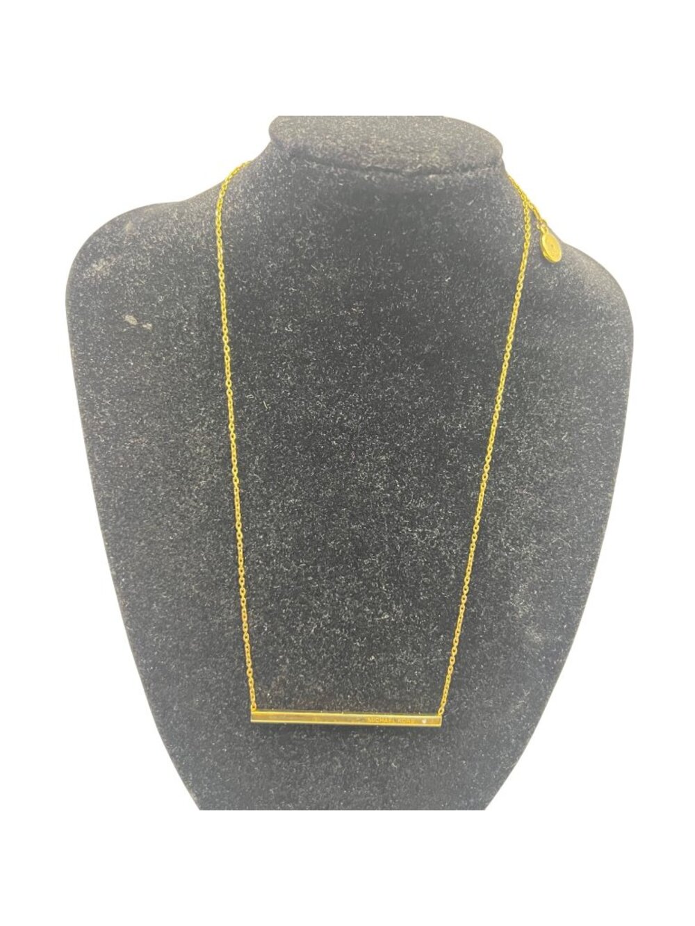 Signed Michael Kors Gold Bar Necklace Adjustable 15"-17" Layering Designer